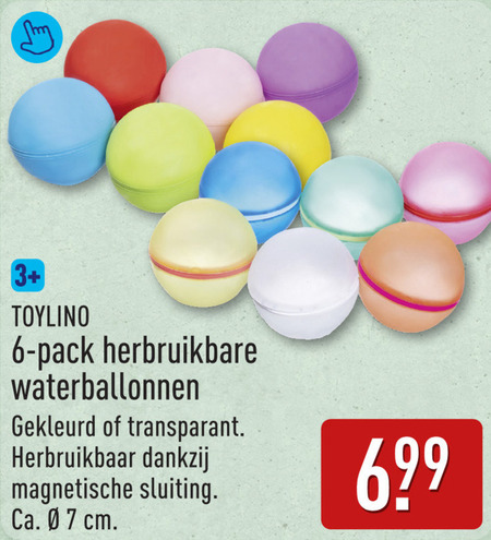 waterballonnen 6 3 pack herbruikbare gekleurd transparant herbruikbaar magnetische sluiting ca. cm folder aanbieding bij Aldi