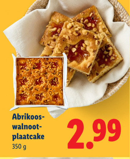 cake 350 abrikoos walnoot plaatcake folder aanbieding bij Lidl