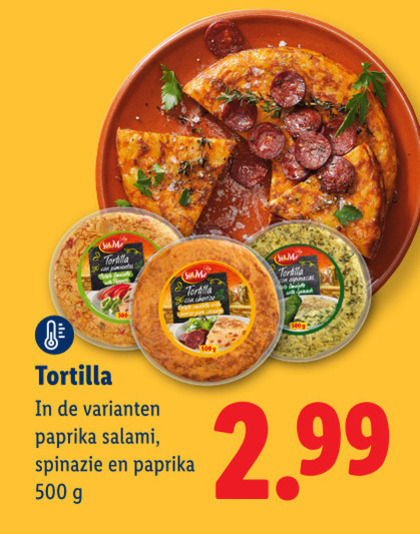 tortilla 500 paprika salami spinazie folder aanbieding bij Lidl