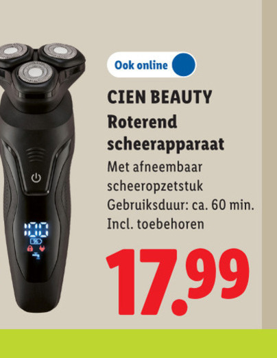 elektrisch scheerapparaat 60 online cien beauty roterend afneembaar gebruiksduur ca. min toebehoren folder aanbieding bij Lidl
