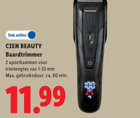 baardtrimmer 2 60 online cien beauty opzetkammen mm gebruiksduur ca. min folder aanbieding bij Lidl