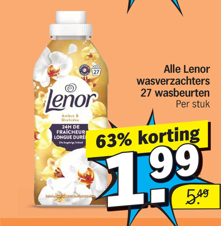 lenor wasverzachter 27 ambre fraicheur longue duree wasverzachters wasbeurten stuk folder aanbieding bij Albert Heijn Lenor wasverzachter folder aanbieding bij Albert Heijn - details