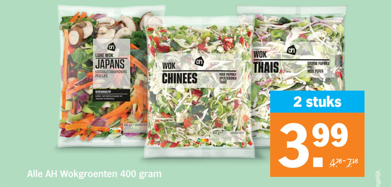 groentenpakket 2 400 luxe wok japans kastanjechampignons peultjes chinees rode paprika sperziebonen thais b groene prei peper stuks 3.99 wokgroenten folder aanbieding bij Albert Heijn