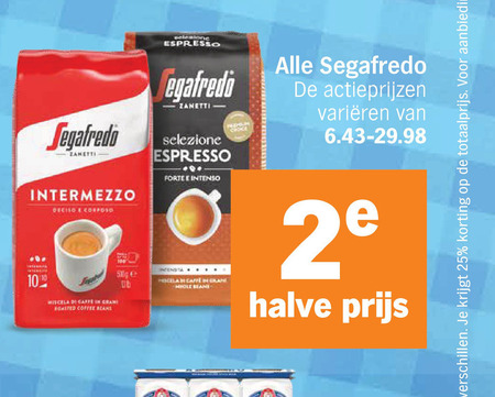 segafredo koffie koffiebonen koffiecups 2 25 100 espresso zanetti varieeren selezione forte intenso hole halve intermezzo coffee folder aanbieding bij Albert Heijn Segafredo koffie, koffiebonen folder aanbieding bij Albert Heijn - details