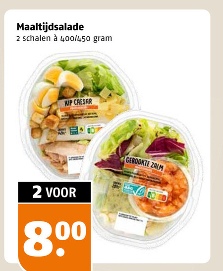 maaltijdsalade 2 schalen 400 450 kip caesar 80 gerookte zalm folder aanbieding bij Poiesz