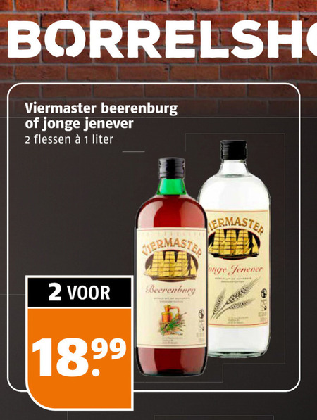 viermaster berenburg jenever 1 2 borrelshop beerenburg jonge flessen liter folder aanbieding bij Poiesz Viermaster jenever, berenburg folder aanbieding bij Poiesz - details