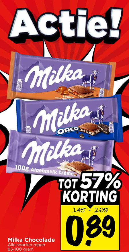 milka chocolade 100 alpine milk caramelo oreo 100g alpenmelk soorten repen folder aanbieding bij Vomar Milka chocolade folder aanbieding bij Vomar - details