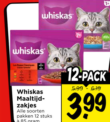 whiskas kattenvoer 12 44 les classiques selective maaltijd zakjes soorten pakken stuks pack 5.99 3.99 folder aanbieding bij Vomar Whiskas kattenvoer folder aanbieding bij Vomar - details