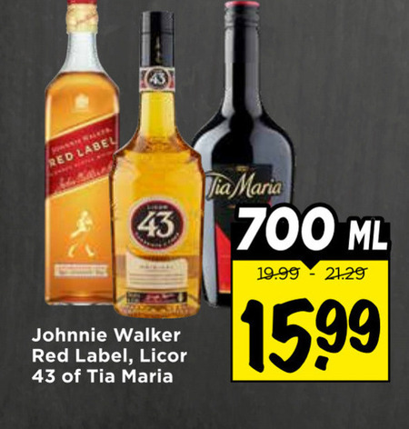 licor 43 johnnie walker tia maria whisky likeur 700 red label ml folder aanbieding bij Vomar Tia Maria likeur, whisky folder aanbieding bij Vomar - details
