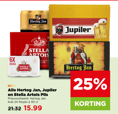 Stella Artois   krat bier, blikje bier folder aanbieding bij  Plus - details