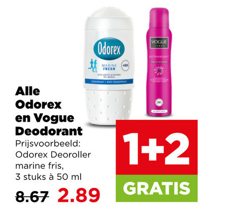 vogue odorex deodorant 1 2 3 50 fresh deoroller marine fris stuks ml folder aanbieding bij Plus Odorex deodorant folder aanbieding bij Plus - details