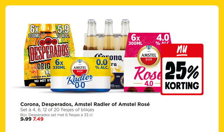 amstel desperados corona speciaalbieren 4 6 12 20 25 33 100 1870 6x 330ml orig be flavoured with ag bier brewed l dedicate natura water radler 0.0 from licentie 300ml rose rosee blikjes folder aanbieding bij Jumbo Desperados speciaalbier folder aanbieding bij Jumbo - details