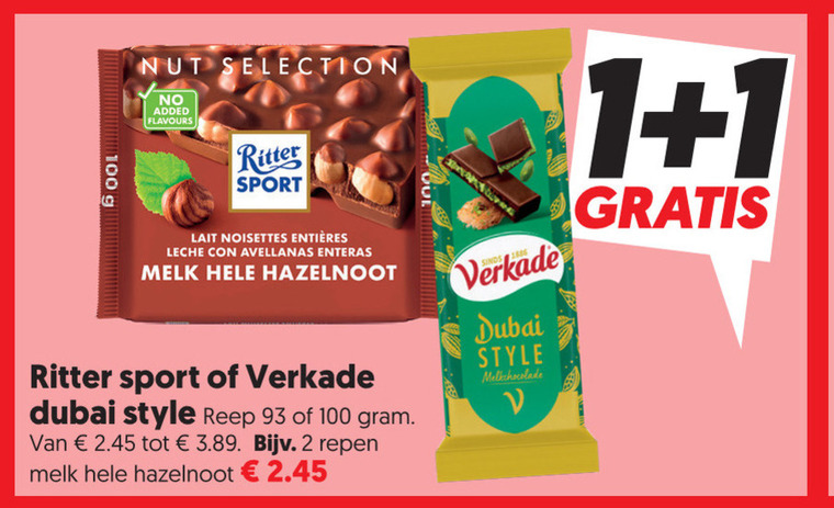 ritter sport verkade chocolade 1 2 100 selection added flavours lait noisettes leche avellanas enteras melk hazelnoot dubai style reep repen melkchocolade folder aanbieding bij Dekamarkt Verkade chocolade folder aanbieding bij Dekamarkt - details