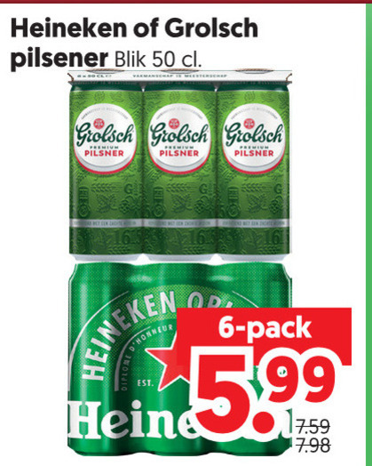 grolsch heineken blikjes bier 6 50 pilsener blik meesterschap pilsner pack reine folder aanbieding bij Dekamarkt Grolsch blikje bier folder aanbieding bij Dekamarkt - details