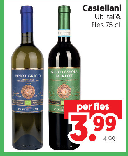 rode wijn witte pinot grigio nero merlot castellani castelli fles 3.99 folder aanbieding bij Dekamarkt