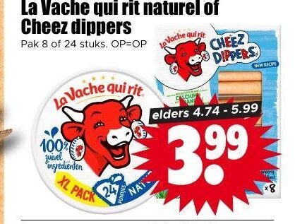 la vache qui rit smeerkaas kaassnacks 8 24 100 naturel cheez dippers pak stuks ingredienten xl pack nat le elders 3.99 new recipe folder aanbieding bij Dirk La Vache Qui Rit smeerkaas, kaassnacks folder aanbieding bij Dirk - details