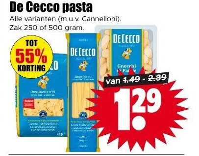 de cecco pasta 55 250 500 cannelloni zak gnocchi pat 13 folder aanbieding bij Dirk De Cecco pasta folder aanbieding bij Dirk - details