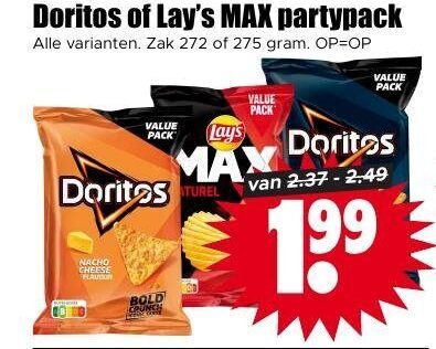 doritos lays chips partypack zak pack bold Naturel nacho cheese folder aanbieding bij Dirk Doritos chips folder aanbieding bij Dirk - details