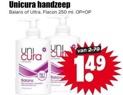 Unicura   handzeep folder aanbieding bij  Dirk - details