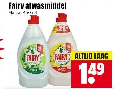 afwasmiddel 450 fairy flacon ml lunga dura laag formula folder aanbieding bij Dirk