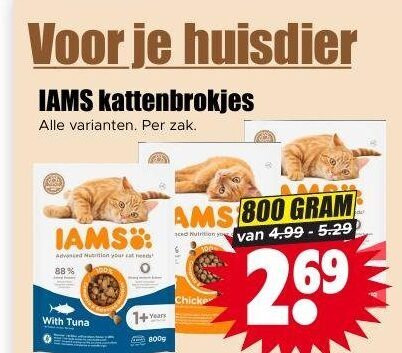 IAMS   kattenvoer folder aanbieding bij  Dirk - details