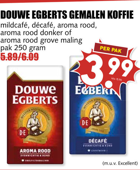 douwe egberts koffie 250 gemalen aroma rood donker grove maling pak 3.99 kilo bern excellent folder aanbieding bij MCD Supermarkt Basis Douwe Egberts koffie folder aanbieding bij MCD Supermarkt Basis - details
