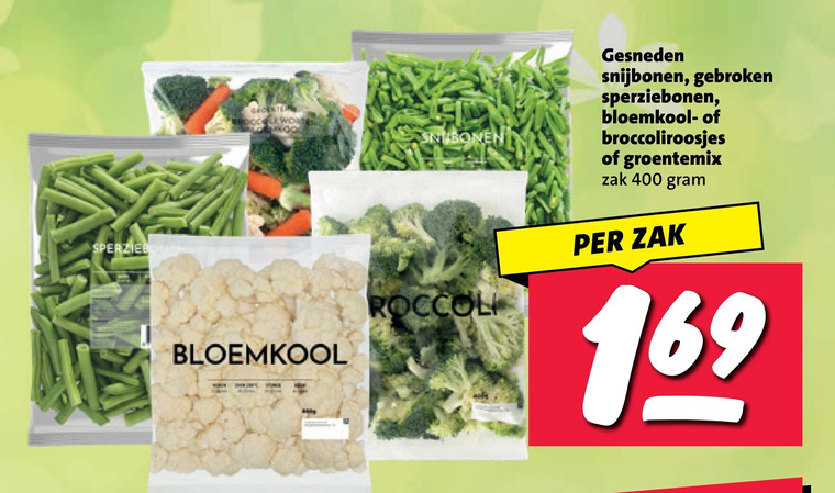 snijbonen bloemkool broccoli sperziebonen 400 gesneden gebroken broccoliroosjes groentemix zak folder aanbieding bij Nettorama