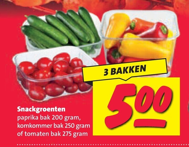 cherry tomaten snackkomkommer 3 200 250 500 snackgroenten paprika bak komkommer bakken folder aanbieding bij Nettorama