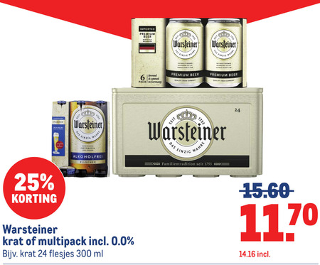 warsteiner krat bier blikjes 24 25 100 300 1170 pilsener seit das einzig wahre isotonisch genuss alkoholfrei premium beer imported perfectly balanced naturally brewed to purity german pack germany quality from familientradition multipack 0.0 ml folder aanbieding bij Makro Warsteiner krat bier, blikje bier folder aanbieding bij Makro - details