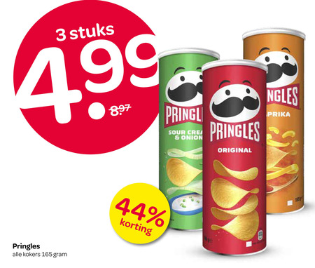 pringles chips 3 44 stuks 8 sour onion original paprika kokers folder aanbieding bij Spar Pringles chips folder aanbieding bij Spar - details