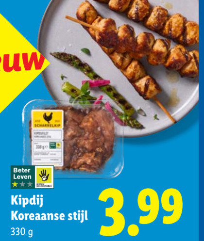 kipdijfilet 330 beter leven kipdij koreaanse stijl 3.99 folder aanbieding bij Lidl