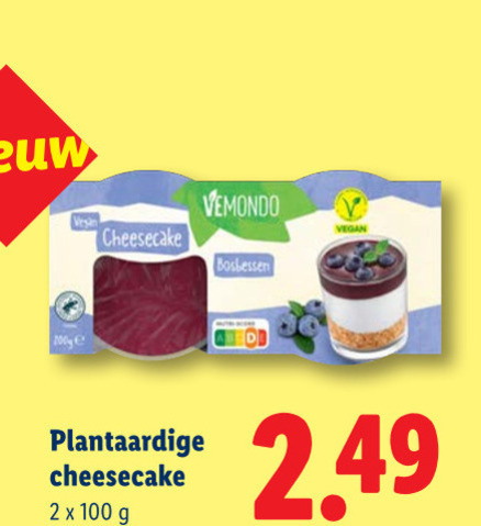 toetje 2 100 200 cheesecake vemondo bosbessen plantaardige folder aanbieding bij Lidl