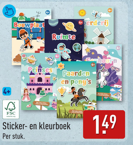 stickerboek kleurboek 3 bouwplaat ruimte fsc www.fsc.org prinses paarden sticker stuk folder aanbieding bij Aldi
