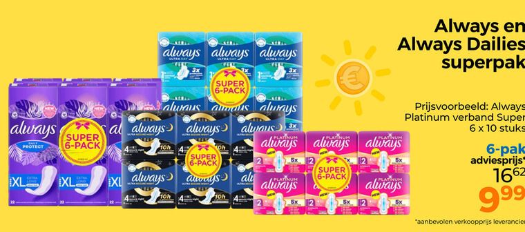always maandverband 3 6 10 13 22 1662 ultra day 3x normal super pack dailies superpak new daily protect xl night secure platinum 5x verband stuks pak folder aanbieding bij Trekpleister Always maandverband folder aanbieding bij Trekpleister - details