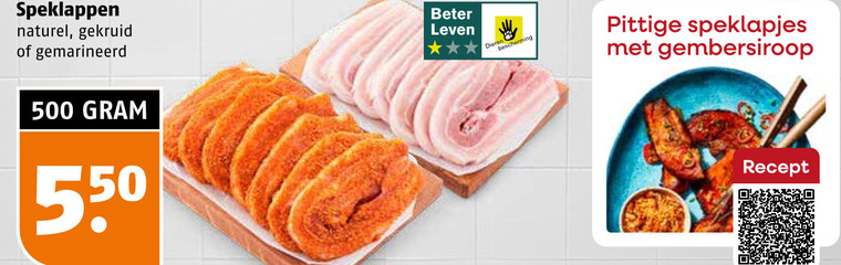 speklapjes 500 speklappen naturel gekruid gemarineerd beter leven dieren bescherming pittige gembersiroop recept folder aanbieding bij Poiesz