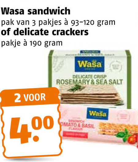 wasa crackers 2 3 sandwich pak delicate pakje crisp rosemary sea salt basil folder aanbieding bij Poiesz Wasa crackers folder aanbieding bij Poiesz - details