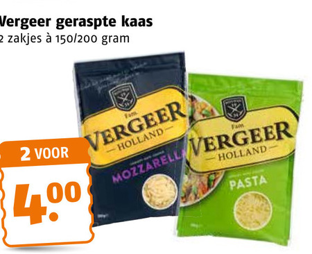 vergeer geraspte kaas 2 zakjes 150 200 fam holland mozzarella pasta folder aanbieding bij Poiesz Vergeer geraspte kaas folder aanbieding bij Poiesz - details