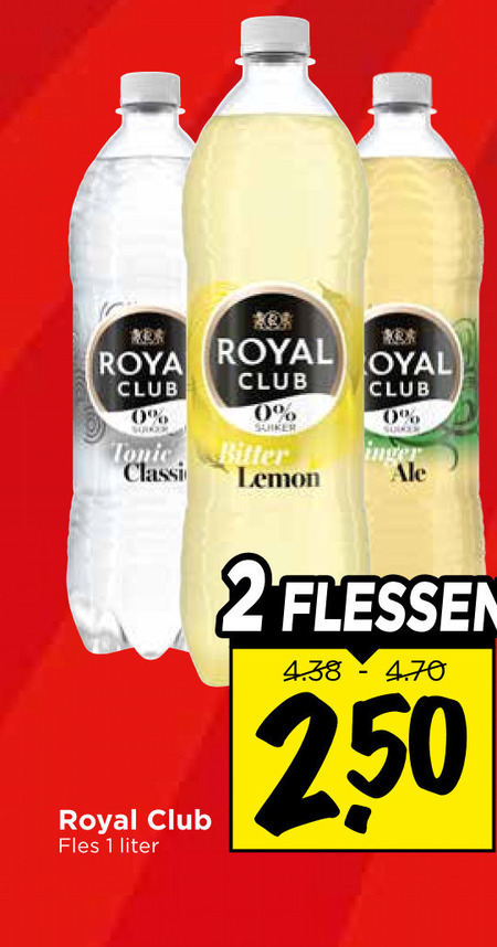 royal club frisdrank 1 2 250 roya tonic classic fles liter suiker bitter lemon flessen folder aanbieding bij Vomar Royal Club frisdrank folder aanbieding bij Vomar - details