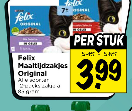 felix kattenvoer 12 original mix selecte gelei 7 maaltijdzakjes soorten zakje stuk 3.99 folder aanbieding bij Vomar Felix kattenvoer folder aanbieding bij Vomar - details