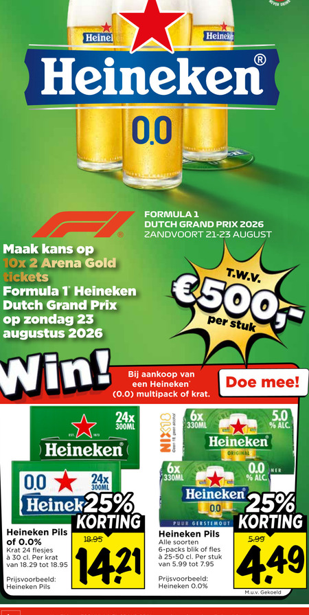 Heineken 0.0   blikje bier, krat bier folder aanbieding bij  Vomar - details