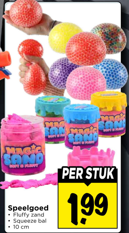 speelgoed 10 san fluffy zand squeeze bal cm stuk folder aanbieding bij Vomar