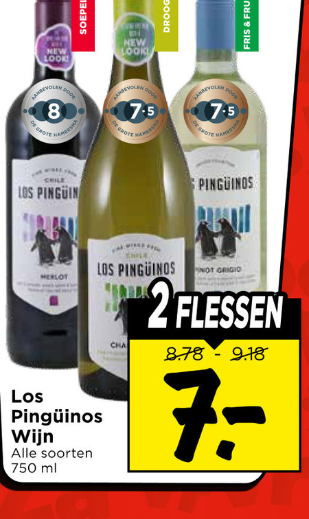 los pinguinos witte wijn rode 2 8 750 new soepel droog hamersma chile pinguin merlot soorten ml fris grigio flessen folder aanbieding bij Vomar Los Pinguinos rode wijn, witte wijn folder aanbieding bij Vomar - details