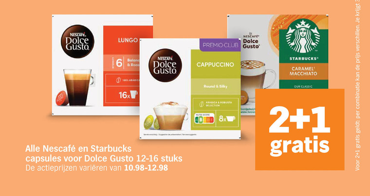 nescafe starbucks dolce gusto capsules 1 2 6 lungo balance roast arabica 16x by premio club cappuccino stuks varieeren round silky macchiato classic robusta selection score 8x combinatie folder aanbieding bij Albert Heijn Starbucks dolce gusto capsules folder aanbieding bij Albert Heijn - details