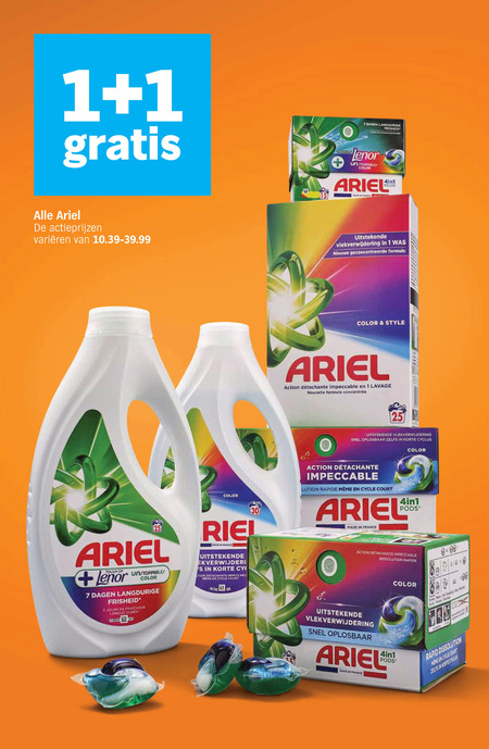 ariel wasmiddel 1 7 25 30 touch dagen tenor color 4in1 france varieeren vlekverwijdering nieuwe geconcentreerde formule lenor fraicheur longue duree korte impeccable cycle style action nouvelle oplosbaar cyclus resolution rapid folder aanbieding bij Albert Heijn Ariel wasmiddel folder aanbieding bij Albert Heijn - details