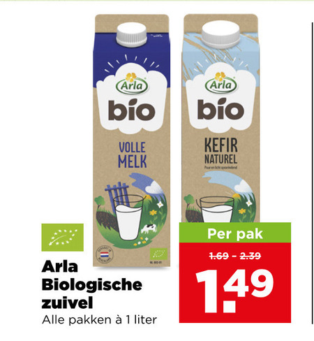 arla melk zuivel yoghurt 1 be volle kefir naturel licht sprankelend biologische pakken liter pak folder aanbieding bij Plus Arla yoghurt, melk folder aanbieding bij Plus - details