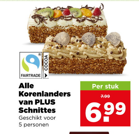 slagroomschnitte mokkaschnitt 5 fairtrade cocoa korenlanders schnittes personen stuk 6 99 folder aanbieding bij Plus