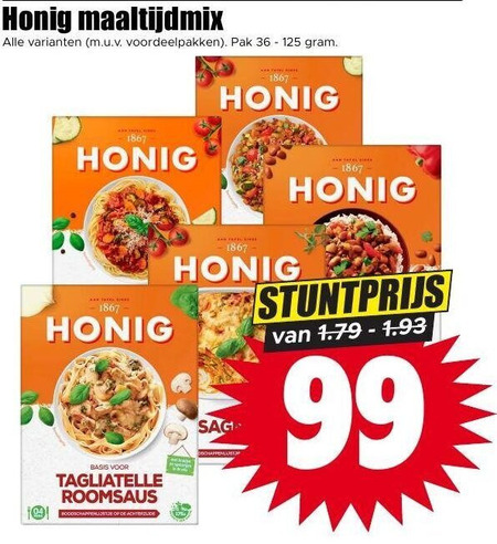 honig maaltijdmix 36 99 1867 voordeelpakken pak basis tagliatelle roomsaus achterzijde folder aanbieding bij Dirk Honig maaltijdmix folder aanbieding bij Dirk - details
