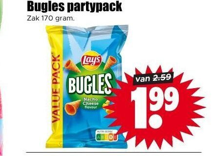 lays zoutjes bugles partypack zak pack nacho cheese flavour folder aanbieding bij Dirk Lays zoutje folder aanbieding bij Dirk - details