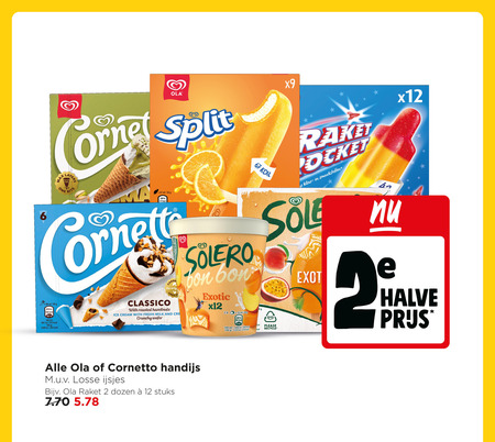 ola ijscornets ijslollies 1 2 6 9 12 32 60 90 100 350 810 1333 cornet split layers one bite ml classico with roasted hazelnuts carne orig ice cream fresh milk and crunchy wafer solero bon exotic 2x krat had raket pocket kleur smaakstoffen recycle halve cornetto handijs ijsjes dozen stuks folder aanbieding bij Jumbo Ola ijslollies, ijscornets folder aanbieding bij Jumbo - details