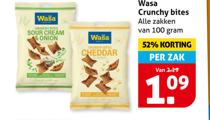 wasa zoutjes 100 crunchy bites sour cream onion flavour snack with visage cheddar yo zakken zak folder aanbieding bij Hoogvliet Wasa zoutje folder aanbieding bij Hoogvliet - details